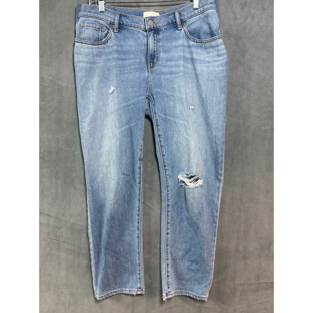 HATCH Low Rise Skinny Cropped Jeans Maternity Blue Stretch Raw Hem Size 29